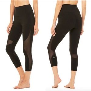 ALO Yoga Black Mesh Panel High-Waist Crop Leggings